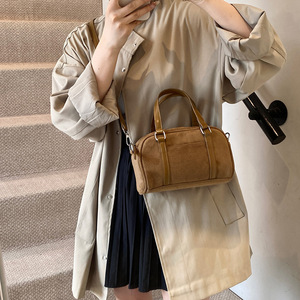 Brown suede style handbag, metal <b>buckle</b> embellishment, women's fashionable shoulder crossbody <b>bag</b> - Product Image 4