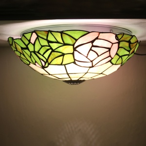 LongHuiJing 16-Inch European Retro Style Tiffany Gorgeous Flower Stained Glass Flush Mount <b>Ceiling</b> <b>Light</b> Dining Room <b>Light</b> - Product Image 2