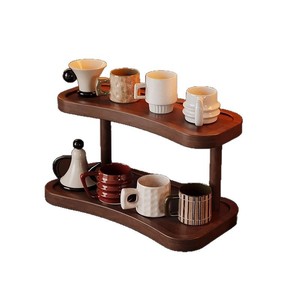Cup Holder <b>Storage</b> Rack 2 Tier Wooden Multifunctional <b>Tabletop</b> Organizer For Teacup Coffee Cup Water Cup <b>Storage</b> - Product Image 5