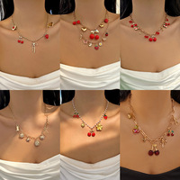 Legering bamboe ketting dames imitatie parel fruitvormige kersenboog hart hanger choker ketting