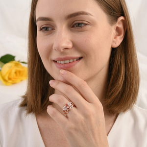 Natural Pink Tourmaline Bridal Ring Set 925 Sterling <b>Silver</b> & <b>Solid</b> Gold Fine Jewelry OEM ODM Wholesale Supplier - Product Image 5