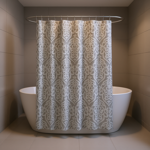 Tenda da doccia in tessuto jacquard con motivo classico e anelli per l'arredamento del bagno - Product Image 2