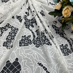 Tela de tul de encaje bordado con flores francesas, Material de gasa de poliéster blanco para cojín - Product Image 5
