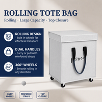 Sac de courses réutilisable en tissu tissé avec roulettes, poignée, fermeture à bouton et bandoulière, motif personnalisé