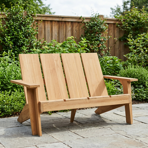 Banc de relaxation d'extérieur en teck massif 2 places à lattes verticales, style Adirondack - Product Image 3