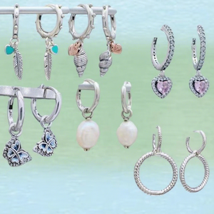 Pendientes de Lujo DIY de Plata de Ley con Circonita, Perlas en Forma de Corazón, Mariposas, Conchas y Plumas para Fiestas y Regalos de Boda - Product Image 1