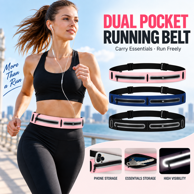Custom Double Zipper Running Belt Reflective Adjustable Sports Phone Waist Pouch for Marathon Jogging Training