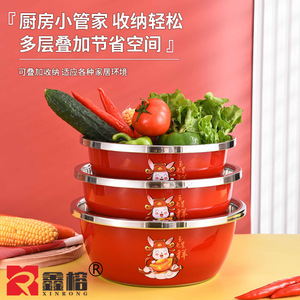 Bol en acier inoxydable Xinrong 304 de qualité alimentaire avec couvercle pour pétrir, laver les légumes et le riz, usage domestique et cuisine - Product Image 4