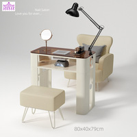 Tables et chaises de manucure à ongles roulantes portables en verre couleur thé 3 places