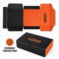 Boîte d'expédition personnalisée noire et orange, imprimée recto-verso, idéale pour le transport de vêtements de marque