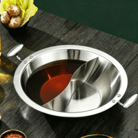 Marmite à fondue commerciale en acier inoxydable à double compartiment, marmite à soupe à double poignée pour cuisinière à induction de restaurant