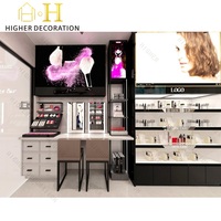 Vitrine de Luxe en Bois Noir Doré pour Magasin de Cosmétiques, Présentoir pour Cosmétiques, Vitrine de Boutique de Cosmétiques, Meuble d'Exposition pour Showroom