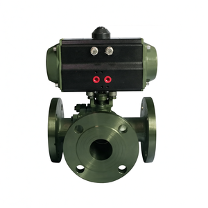 Válvula de Bola Neumática de Brida DIN de 3 Vías, Acero Inoxidable 304, Válvula Neumática de Retorno por Resorte - Product Image 2