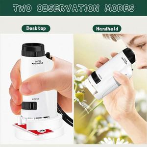 Kit de microscope de poche éducatif pour enfants, 60-120x, mini lumière LED, boîte en plastique colorée, jouet d'extérieur pour enfants, science - Product Image 4