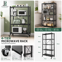 Étagère mobile en acier au carbone pour four à micro-ondes avec roulettes verrouillables, support de rangement de cuisine robuste à 4 niveaux
