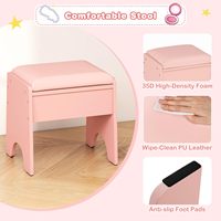 Ensemble Coiffeuse Moderne en Bois pour Enfants avec Lumières LED, Miroir, Étagères de Rangement et Chaise de Maquillage Princesse pour Filles – Idéal pour Chambre d'Enfant