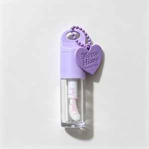 Tube de brillant à lèvres pour enfant 6ml, motif cœur dégradé blanc-rose, avec porte-clés, grand applicateur, boîte et logo - Product Image 2