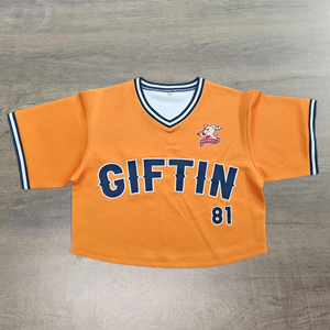 Imprimé brodé personnalisé pour femmes Crop Top Short Baseball Jersey Respirant Sublimation Uniforme - Product Image 1