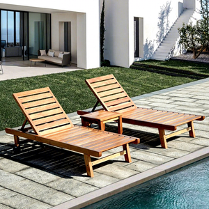 Chaise longue minimaliste moderne en bois massif pour l'extérieur, mobile, anti-corrosion, pour cour, balcon, jardin, villa, bord de mer, piscine - Product Image 3