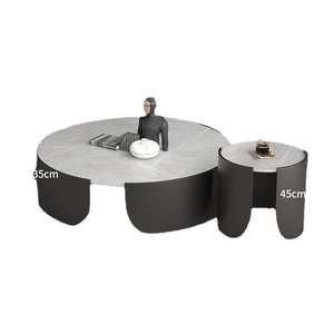 Table basse en marbre plaqué or, ronde, moderne, pour salon, design pour petit appartement - Product Image 5