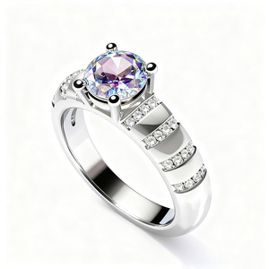 Anello nuziale di lusso placcato palladio 1 carato 4 polo solitario taglio rotondo Moissanite diamante anello di fidanzamento da donna - Product Image 1