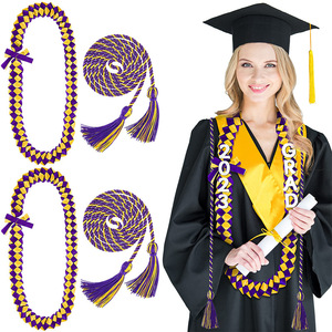 Couronne d'honneur de remise des diplômes, double couche, en corde tressée à la main, violet et jaune, écharpe de diplômé 2023 pour la décoration des cérémonies de licence et de doctorat - Product Image 1