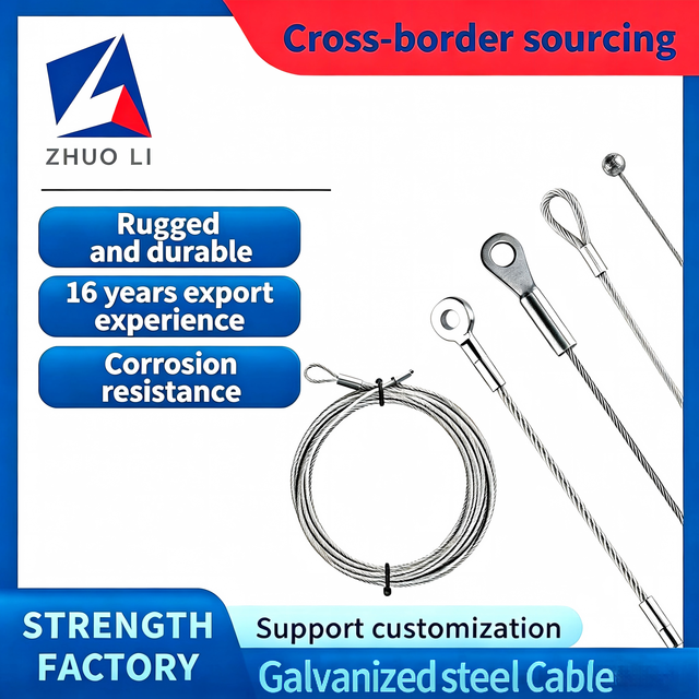Custom High Quality 7*7 Galvanized Stainless Steel Wire Rope Cable Assembly With Loop End Hook Stopper Eye Terminal Fittings