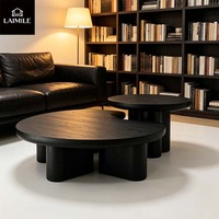 Ensemble de 2 tables basses gigognes modernes en placage de bois noir, tables d'appoint rondes irrégulières, table centrale de luxe pour salon, mobilier de maison