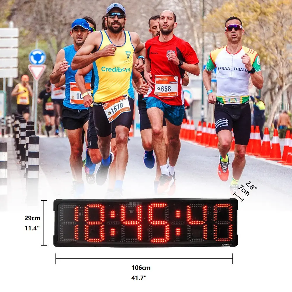 Yizhi 8 inch 6 chữ số Marathon chạy hẹn giờ đồng hồ bấm giờ 7 đoạn lớn đua thời gian đồng hồ LED kỹ thuật số thể thao ngoài trời đua hẹn giờ