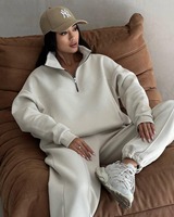 Ensemble long 2 pièces pour femme, col mandarin, uni, décontracté, respirant, écologique, manches longues, pull d'automne