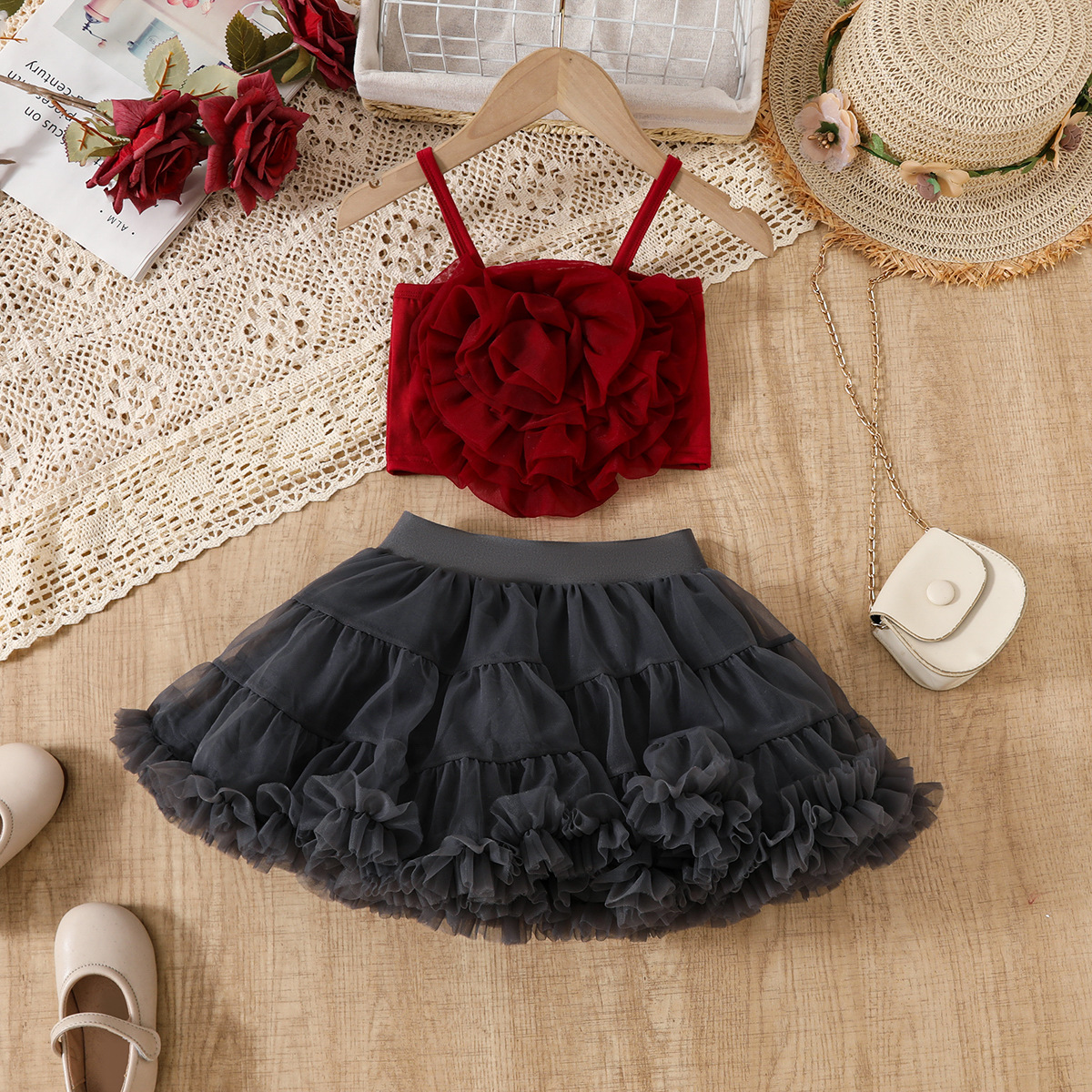 Wine red top + Skirt