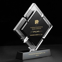 Trophées en cristal transparent simples et carrés en gros à bas prix, design vierge, trophées en cristal personnalisés avec logo, trophée en cristal 200x190mm, boîte cadeau
