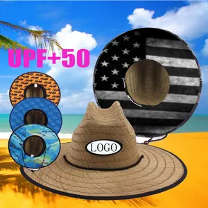 Bob de plage en paille pour hommes, chapeau à large bord, style américain, personnalisé avec logo, pour le Surf et la protection solaire, vente en gros, collection
