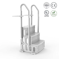 Échelle de piscine en plastique renforcé blanc avec barre transversale antidérapante, 3 marches, pour piscine creusée, avec double main courante