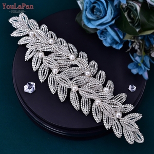 YouLaPan <span class=keywords><strong>HP411</strong></span> Diadema nupcial con hojas brillantes, diadema de boda hecha a mano, accesorios para el cabello de lujo para mujer, joyería, tocado de novia - Product Image 2