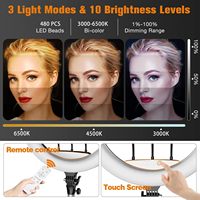 YEAH Professional 480 LED 22 pouces Ringlight 2700-7000K Dimmable RA80 56 cm 22 pouces Selfie Ring Light avec trépied, support pour téléphone