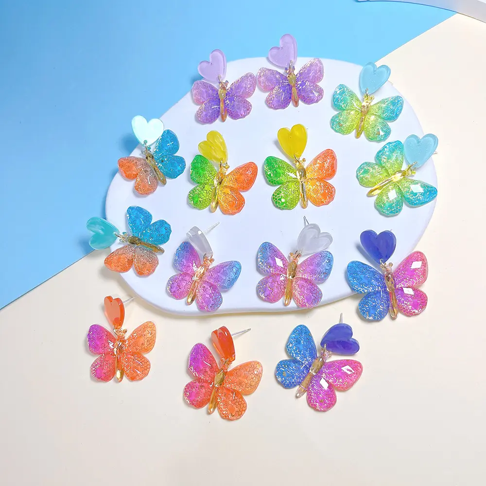 Jachon Wholesale Sweet Acrylic Dazzle Butterfly Drop Earring Jewelry Ladies Heart-shaped Cute Earrings
