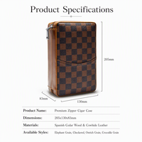 Étui de Voyage de Luxe pour Cigares en Cuir Véritable Fait Main, Humidor Portable Doublé de Bois de Cèdre Espagnol avec Fermeture Éclair, Coffret pour 4 Cigares