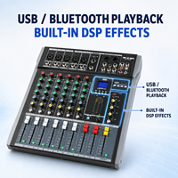 ET-60SUSB Mini table de mixage audio 8 canaux USB MP3 avec égaliseur 3 bandes et alimentation fantôme 48V pour l'enregistrement à domicile, le streaming en direct et les podcasts