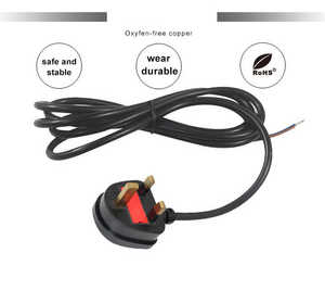 BS 1363 Plug to Open End Wall Slim Stripped Tinned <b>Extension</b> <b>Cord</b> Adapter TV <b>Power</b> Lead - Product Image 3
