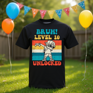 Camiseta de manga corta con estampado digital de cuello redondo unisex para niños de Gamer Achievement 10th Birthday - Product Image 3