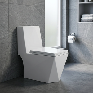 WC monobloc de luxe en céramique carrée, à évacuation verticale (P-trap), en porcelaine émaillée blanche, à poser au sol - Product Image 6