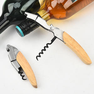 Sacacorchos de acero inoxidable con mango de madera, abridor de botellas para vino tinto y cerveza, 12,3 cm de longitud, 81 g de peso - Product Image 2