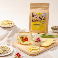 Thé au citron et au gingembre 100% naturel, herbes saines, feuilles entières aromatisées, options d'emballage variées : sachet, vrac, boîte, tasse, emballage sous vide, bouteille