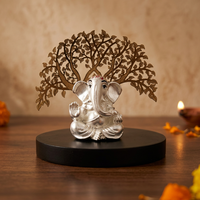 Arbre en métal doré artisanal avec statue de Ganesh assis, petite décoration religieuse pour la maison, le temple, les mariages et les événements festifs