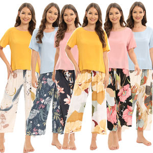 Vêtements de nuit décontractés pour femmes, style européen, luxueux et élégant, en rayonne douce, manches courtes, pantalon long, printemps, été, automne, <span class=keywords><strong>hiver</strong></span> - Product Image 1