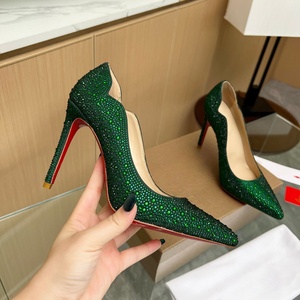 High Quality Luxury Designer Pumps <b>Red</b> Bottom Slip-On Stiletto <b>Heel</b> Sandals Ladies Diamonds Genuine Leather Party Dress Shoes - Product Image 4