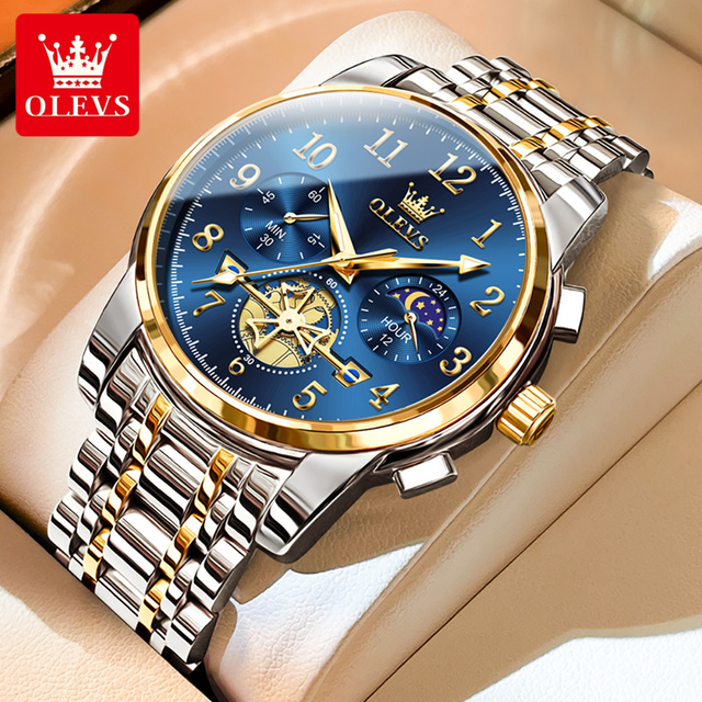 Olevs 2900 Oem Stainless Tourbillon Hollow Sports Cool Waterproof  Moon Phase Quartz Custom Watch  for Men Man Wrist Watch
