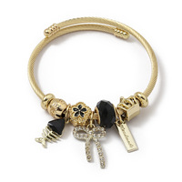 PFT Pulsera de Acero Inoxidable a la Moda con Colgante de Libélula de Cristal, Joyería Electrochapada en Oro