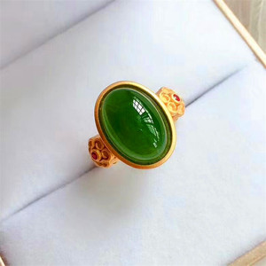 Arena oro amarillo oro Hetian Jade verde Calcedonia anillo ajustable mujer colgante Collar - Product Image 3